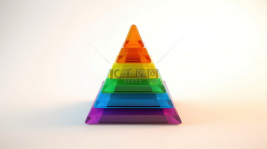 3d 渲染塑料彩虹金字塔儿童玩具在白色背景