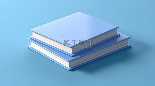 3D 渲染的空白封面笔记本模型，带有蓝色记事本和稍微打开的真实页面