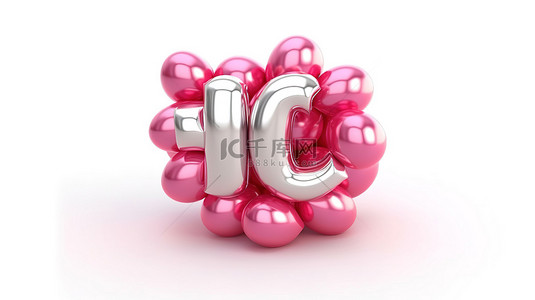 背景手卡背景图片_全息粉色气球漂浮在白色背景上的单个字形 3D 插图