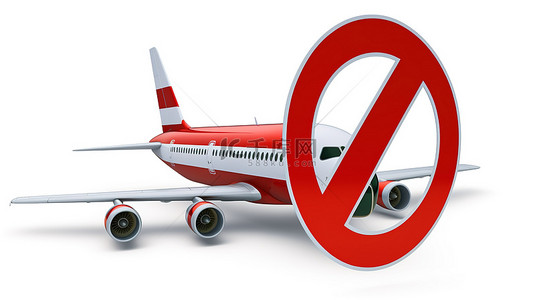 禁止飞往白俄罗斯共和国的航空旅行在白色背景上孤立的 3D 插图