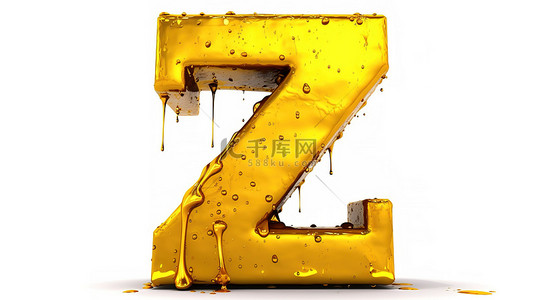 3d 渲染字体中的大写 z，在光滑的金属背景上带有复古黄色油漆