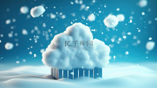 太阳和雪花背景图片_雪云预测 3d 渲染图标与雪花