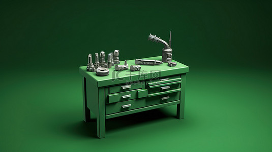 卡通木工背景图片_绿色背景下单色工作台的 3D 渲染