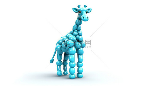方行标签背景图片_白色背景，带有蓝色长颈鹿形状气球的 3D 插图