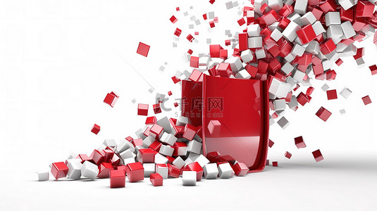 gif下体背景图片_白色背景的 3D 渲染，圣诞袋里装满了红色礼物
