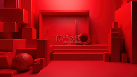 红色几何背景背景图片_具有 3d 抽象红色几何背景的产品展示