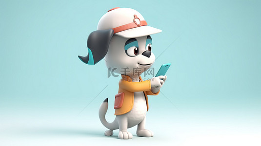 小狗爪子背景图片_可爱的角色在 3D 渲染中遛狗和检查电话留言时执行多项任务