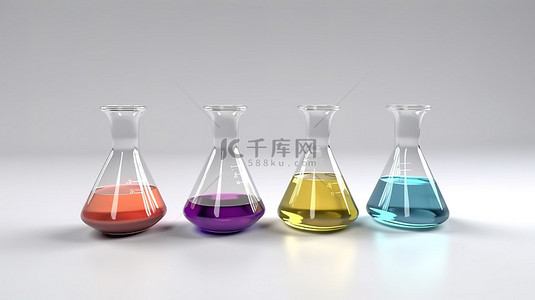 渲染了充满试剂的孤立化学烧瓶的 3d 描述