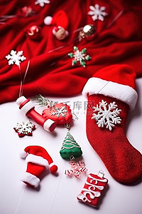 运动长袜背景图片_圣诞老人帽子和长袜的装饰品