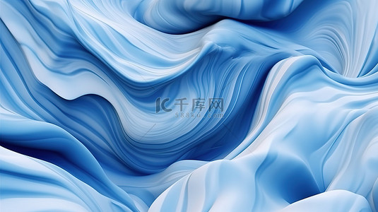 蓝色和白色的充满活力的融合 3D 渲染的雪冰和海浪的抽象背景