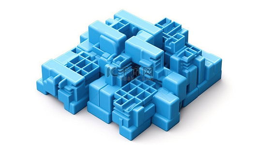 3d积木背景图片_白色背景上蓝色塑料积木的孤立 3D 插图