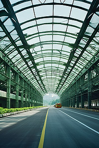机场车背景图片_从玻璃屋顶后面往外看的广州机场