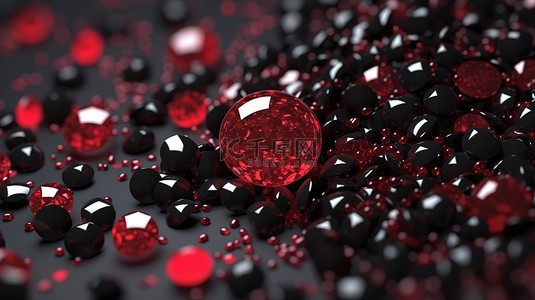 美丽的黑色背景上红色闪光的迷人 3D 插图