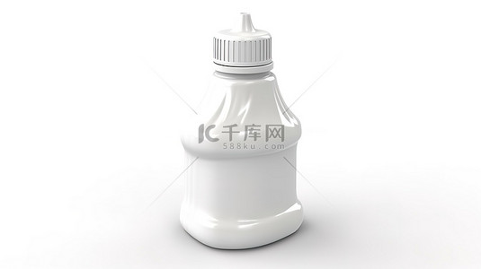 白色塑料瓶子样机背景图片_空的白色蛋黄酱容器放置在使用 3D 建模创建的纯白色表面上