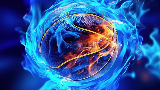 运动元素背景图片_运动演示呈现蓝色抽象篮球物体的 3D 概念