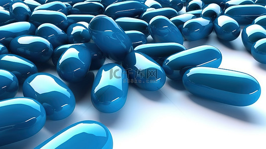 3d 呈现的白色背景展示蓝色胶囊药丸