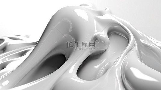 桶装泡面背景图片_抽象水像 3D 插图，具有光泽的白色饰面