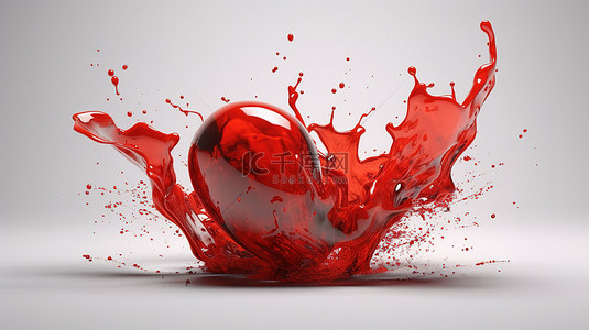 飞溅牛奶液体背景图片_浪漫的心在一阵红色飞溅 3d 渲染
