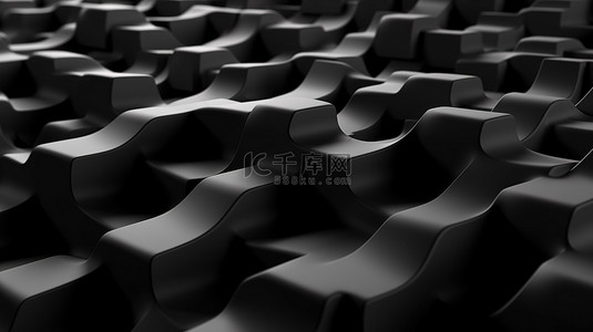 简单的立方波图案未来派 3D 渲染抽象黑色表面的插图