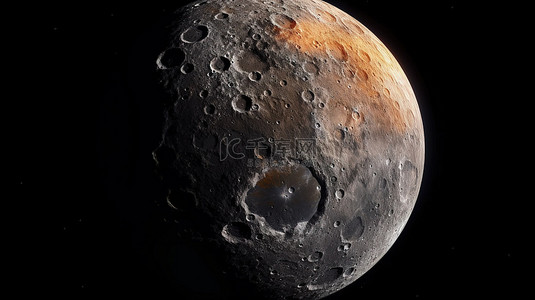 使用 NASA 提供的元素在黑色背景下 3D 渲染高度复杂的月球行星