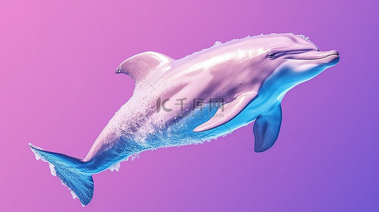 蓝色背景上描绘的粉红色宽吻海豚tursiops truncatus在蓝色海洋中游泳的双色调风格渲染