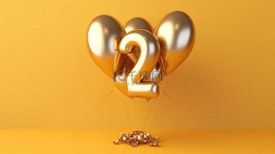 辉煌的 12 岁生日庆典与金色箔气球丝带 3d 背景