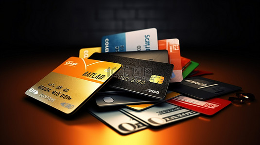 金钱银行背景图片_销售概念中银行卡和金钱的 3D 渲染