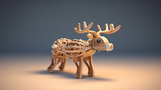 鹿的背景图片_装饰着圣诞装饰品的木制驯鹿的 3D 卡通渲染