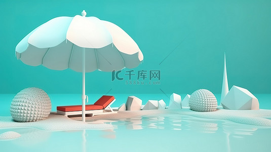 夏日海报背景背景图片_带有沙滩伞和季节性元素的暑假主题的简单 3D 渲染