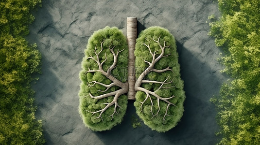 绿草在横截面视图中形成肺部的形状，具有令人惊叹的 3D 细节