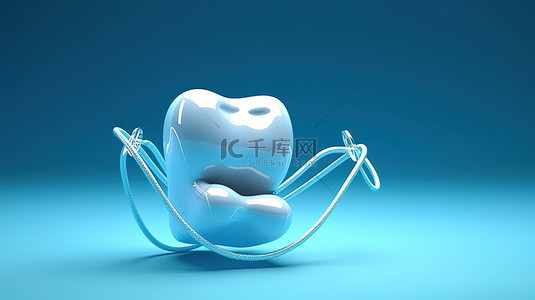 打扫的人背景图片_利用牙线促进口腔健康的牙齿护理 3d 渲染