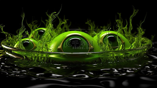 水帽背景图片_怪异的万圣节横幅，以不祥的绿色药水和 3D 渲染中的黑色眼睛为特色
