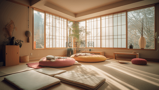 室内装修家背景图片_垫子绿植日本榻榻米客厅装修效果图