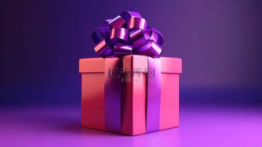 逼真的 3d 礼品盒，在鲜艳的紫色背景上配有彩色蝴蝶结