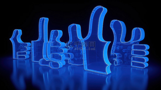 3d 呈现蓝色符号竖起大拇指社交通知按钮的侧视图