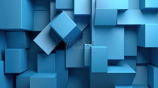 蓝色圆形几何渐变背景图片_简约蓝色几何 3D 渲染抽象壁纸
