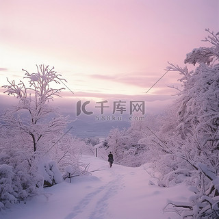 午后光线下拍摄的山中美丽的雪景