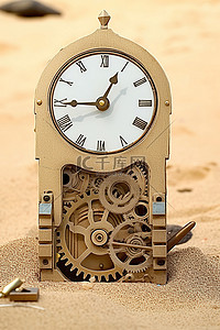 时针分针秒针拟人背景图片_沙子里有齿轮的时钟