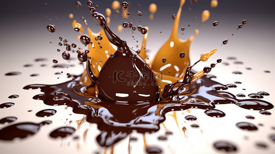 地球背景背景图片_巧克力飞溅与水滴的 3d 插图