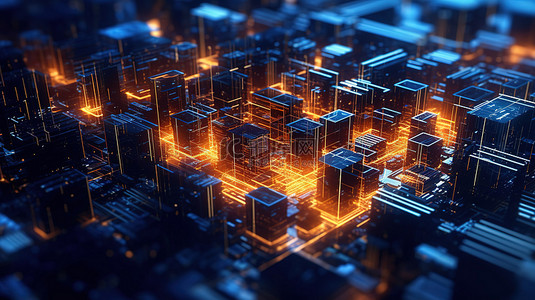 量子通信背景图片_网络城市中的量子网络抽象 3D 数字背景
