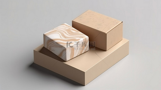 健康管理师背景图片_孤立的米色肥皂条和包装盒模型的渲染