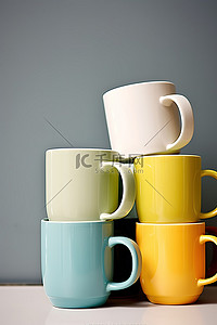 马克杯样机logo背景图片_几个不同颜色的咖啡杯和马克杯