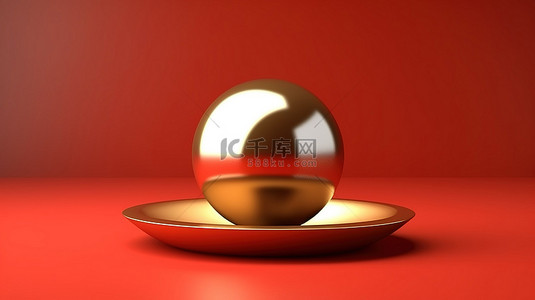 红金色球背景图片_标志性保龄球 3D 渲染的红色和金色社交媒体符号