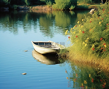 湖上捕鱼背景图片_湖上的一艘小船