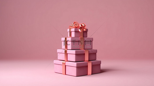 红色简约礼物背景图片_简约的粉色礼盒，具有充足的复制空间 3D 渲染
