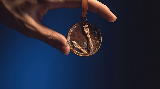 勋章背景图片_手握奖牌的 3D 插图