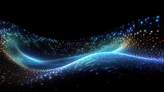 网络背景图片_网络空间中移动粒子的抽象数据波的未来运动 3D 插图