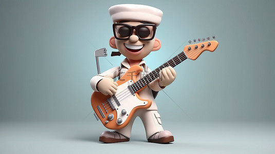 一位性格顽皮的吉他演奏医生的 3D 插图