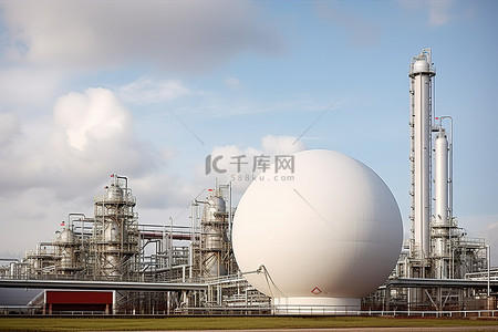 园区背景图片_一座炼油厂和云层附近的一个巨大的白球