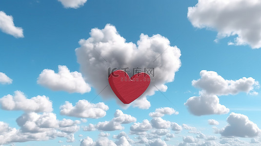 海报设计爱心背景图片_浪漫的心从充满云彩的天堂降临，非常适合情人节或周年纪念季节 3D 渲染